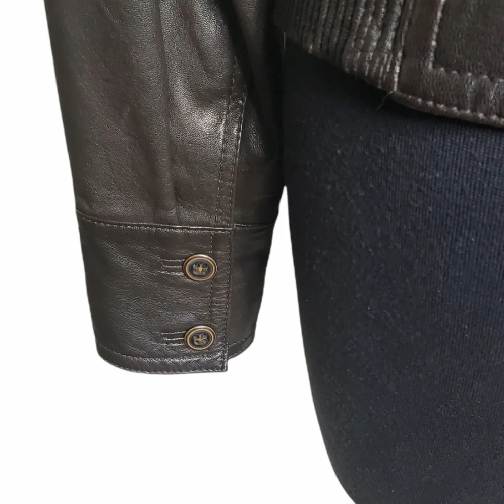 June dark brown leather hooded zip jacket women’s size medium - Picture 5 of 10